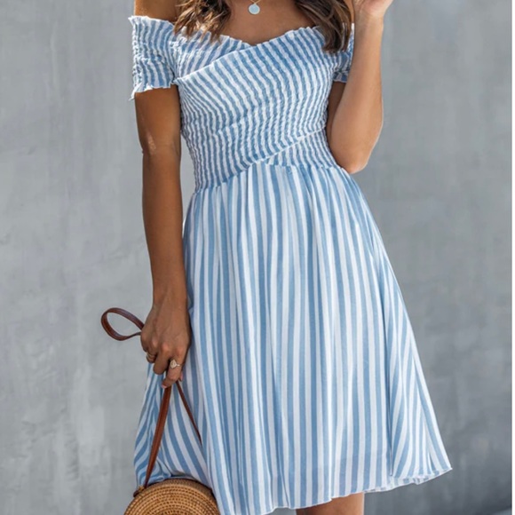 SALE! Summer Beach Dress in Blue White Stripes - Picture 2 of 4